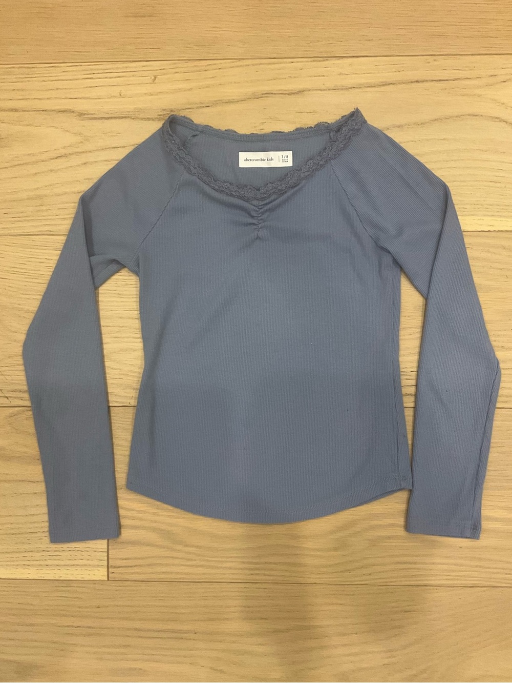 abercrombie kids Dusty Blue Ribbed Lace-Trim Long Sleeve Top